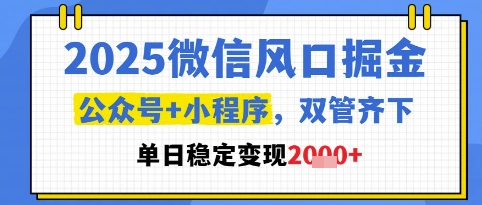 2025微信风口掘金，公众号+小程序双管齐下，单日稳定变现1k+