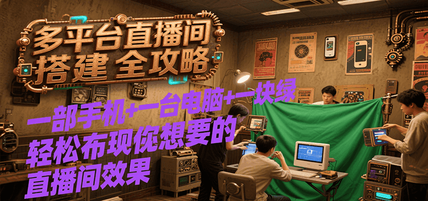 多平台直播间搭建全攻略，一部手机+一台电脑+一块绿布轻松实现你想要的直播间效果