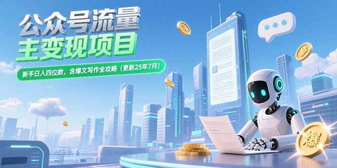 （15412期）公众号流量主变现项目，新手日入四位数，含爆文写作全攻略(更新25年7月)