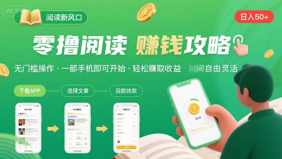 零撸阅读新风口，无门槛轻松挣，一部手机，日入 50-3张