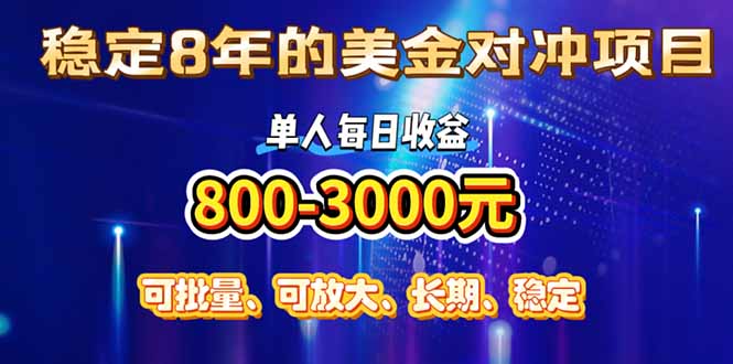 （15782期）稳定8年的美金对冲创业项目，单人每日收益800-3000，小众暴力项目