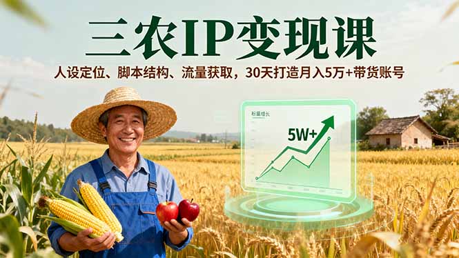 （16044期）三农IP变现课，人设定位、脚本结构、流量获取，30天打造月入5万+带货账号