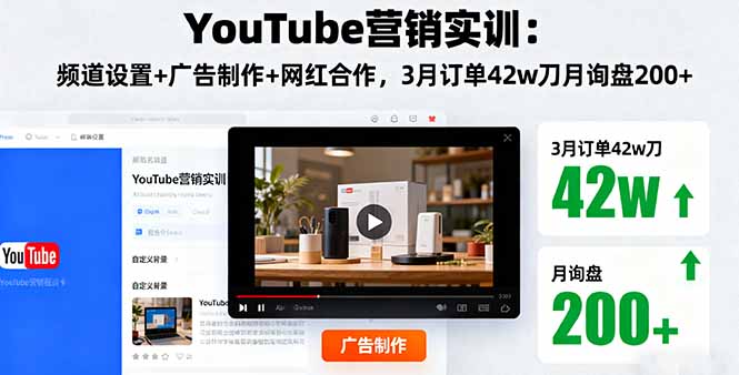 （16107期）YouTube营销实训：频道设置+广告制作+网红合作，3月订单42w刀月询盘200+