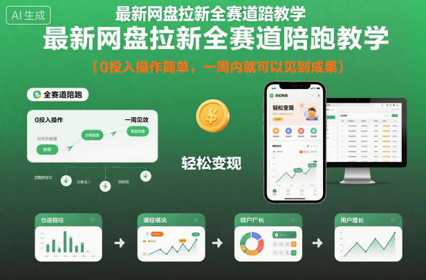 最新网盘拉新全赛道陪跑教学，0投入操作简单，一周内就可以见到成果