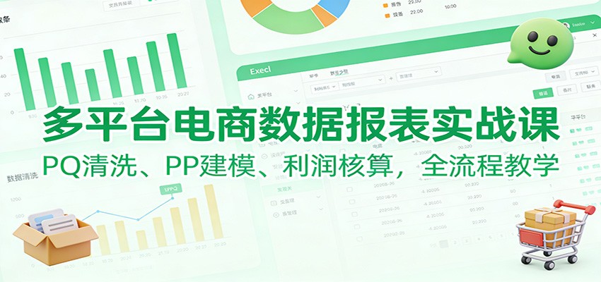 多平台电商数据报表实战课:PQ清洗、PP建模、 利润核算,全流程教学