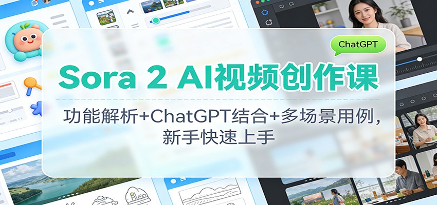 Sora 2 AI视频创作课:功能解析+ChatGPT结合+多场景用例,新手快速上手