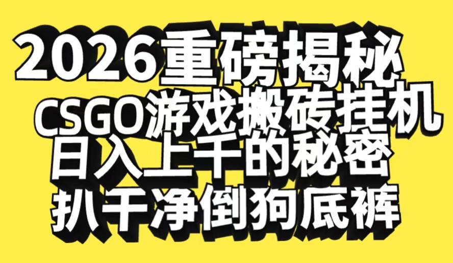 2026开年重磅解密，CSGO游戏搬砖挂机日入上千的秘密，把倒狗的底裤扒干