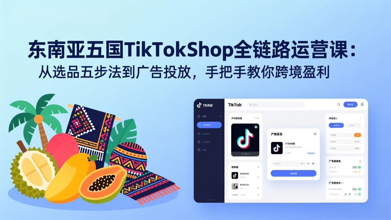 (17511期)东南亚五国TikTok Shop全链路运营课:从选品五步法到广告投放,手把手教你跨境盈利