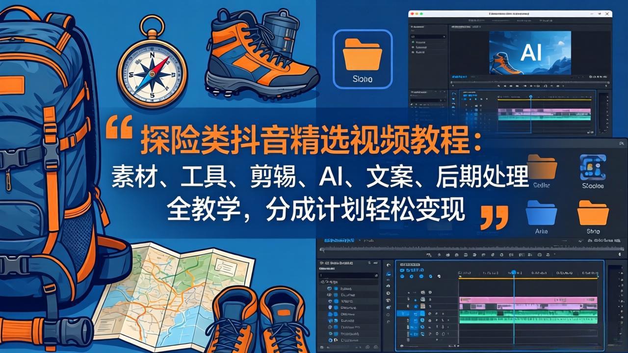 （17994期）探险类抖音精选视频教程：素材、工具、剪辑、AI、文案、后期处理全教学，分成计划轻松变现