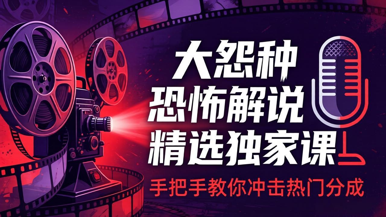 (17920期)大怨种恐怖解说精选独家课:电影下载+文案配音+片头封面,手把手教你冲击热门分成
