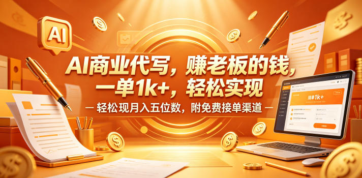 AI商业代写，賺老板的钱，一单1k+，轻松实现月入五位数，附免费接单渠道