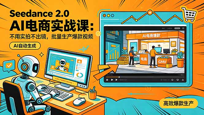 （18433期）Seedance 2.0 AI电商实战课：不用实拍不出镜，批量生产爆款视频打爆GMV