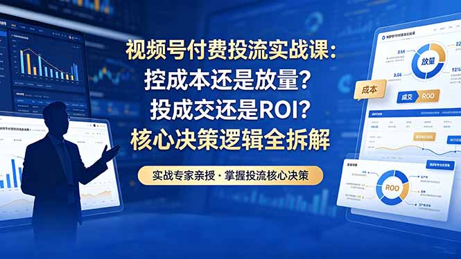 (18462期)视频号付费投流实战课-5月:控成本还是放量?投成交还是ROI?核心决策逻辑全拆解