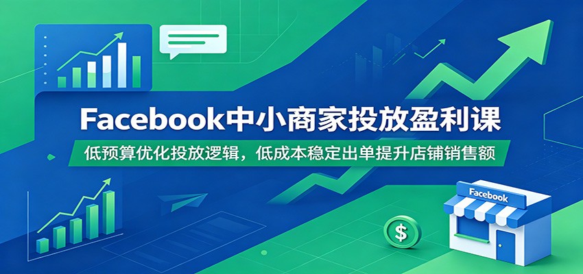 Facebook中小商家投放盈利课:低预算优化投放逻辑,低成本稳定出单提升店铺销售额