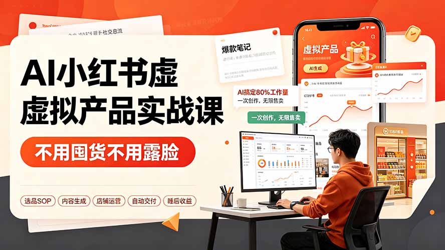 (19314期)AI小红书虚拟产品实战课-更新:不用囤货不用露脸,AI搞定80%工作量,一次创作无限售卖睡后收益