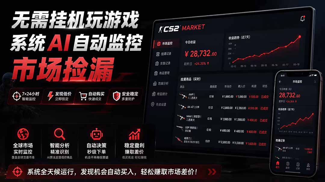 （19555期）系统AI自动监控市场捡漏，不用玩游戏|只需要一部手机|支持任何形式数据验证