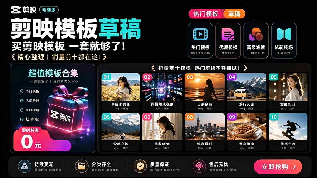 (19408期)1500+套剪映模板素材,超级超级无敌剪映剪辑模板合集包!附带预览图,全免费,撑爆你的网盘内存