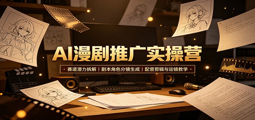 AI漫剧推广实操营：赛道潜力拆解，剧本角色分镜生成，配音剪辑与运镜教学