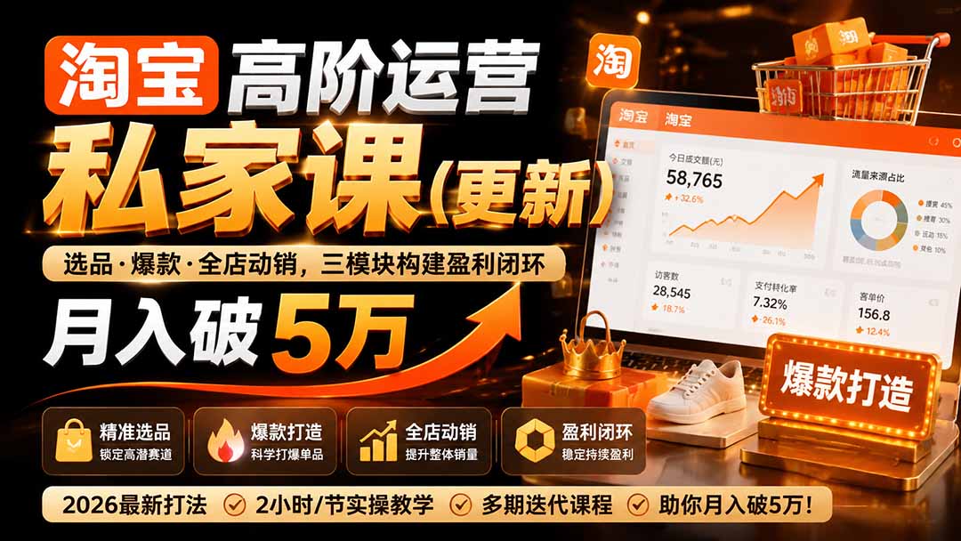 （19906期）淘宝高阶运营私家课（更新26年）：选品、爆款、全店动销，三模块构建盈利闭环，月入破5万