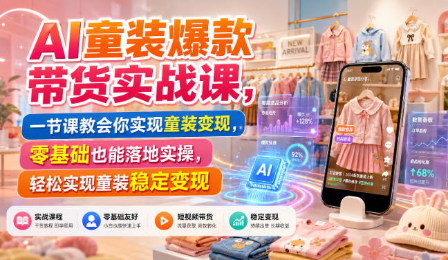 AI童装爆款带货实战课，一节课教会你实现童装变现，零基础也能落地实操