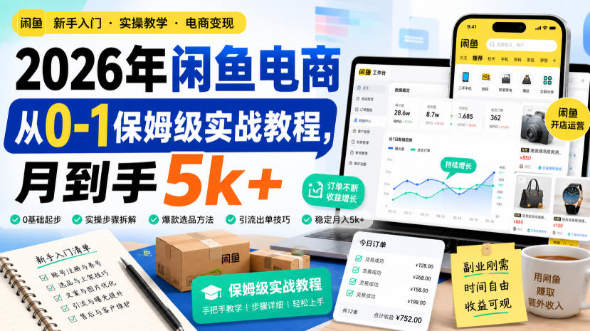 2026年闲鱼电商从0-1保姆级实战教程，月到手5k+