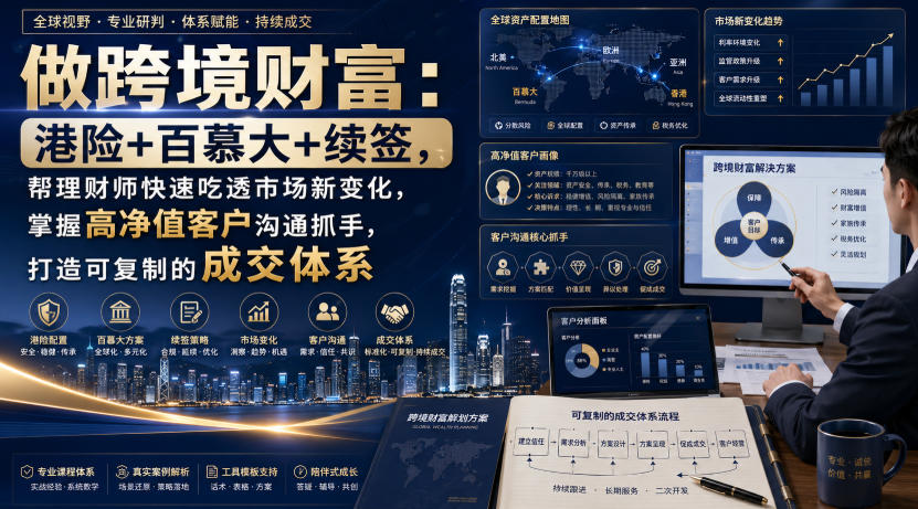 做跨境财富:港险+百慕大+续签,帮理财师快速吃透市场新变化,掌握高净值客户沟通抓手,打造可复制的成交体系