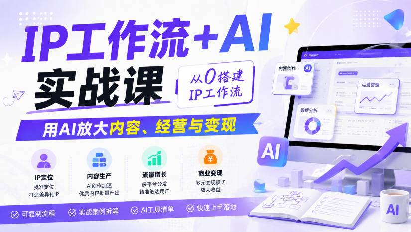 IP工作流+AI实战课,从0搭建IP工作流,用AI放大内容、经营与变现