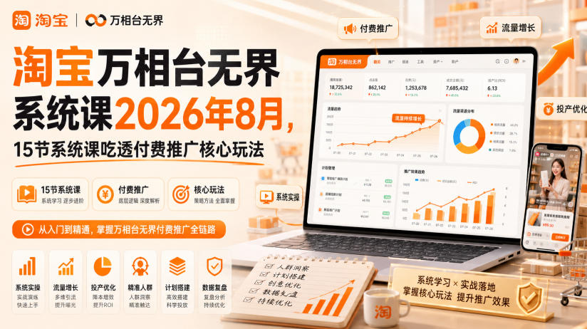 淘宝万相台无界系统课2026年8月，15节系统课吃透付费推广核心玩法