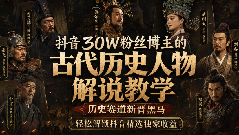 抖音30W粉丝博主的古代历史人物解说教学，历史赛道新晋黑马，轻松解锁抖音精选独家收益