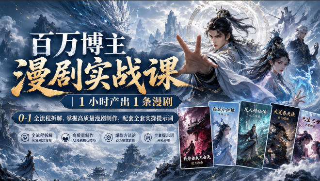 百万博主漫剧实战课｜1小时产出1条漫剧，0‑1全流程拆解，掌握高质量漫剧制作，配套全套实操提示词
