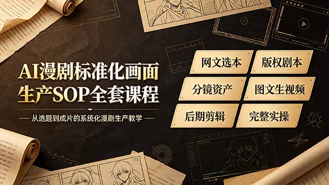 （19806期）AI漫剧标准化画面生产SOP全套课程-更新，网文选本版权剧本分镜资产全覆盖，图文生视频后期剪辑完整实操教学