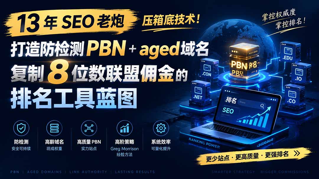 （19824期）13 年 SEO 老炮压箱底技术！打造防检测 PBN+aged 域名，复制 8 位数联盟佣金的排名工具蓝图【原创双语字幕】