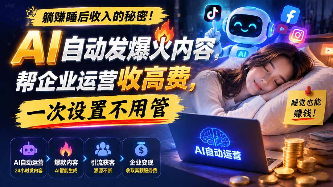 （19826期）躺赚睡后收入的秘密！AI 自动发爆火内容，帮企业运营收高费，一次设置不用管【原创双语字幕】