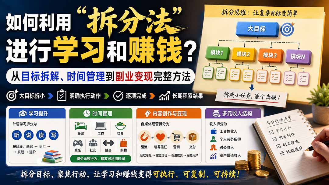 （20022期）付费文章：如何利用“拆分法”进行学习和賺钱？从目标拆解、时间管理到副业变现完整方法
