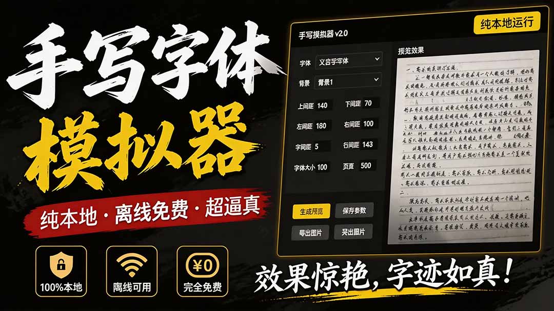 (19810期)罚抄神器!罚抄10万字都不在怕了,手写字体模拟生成器,附带新整理背景图和字体,纯本地离线运行
