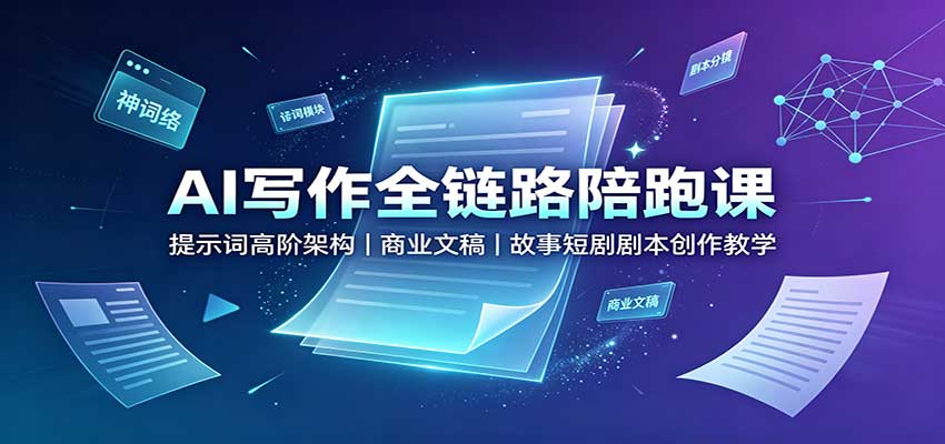 AI写作全链路陪跑课：提示词高阶架构，商业文稿，故事短剧剧本创作教学