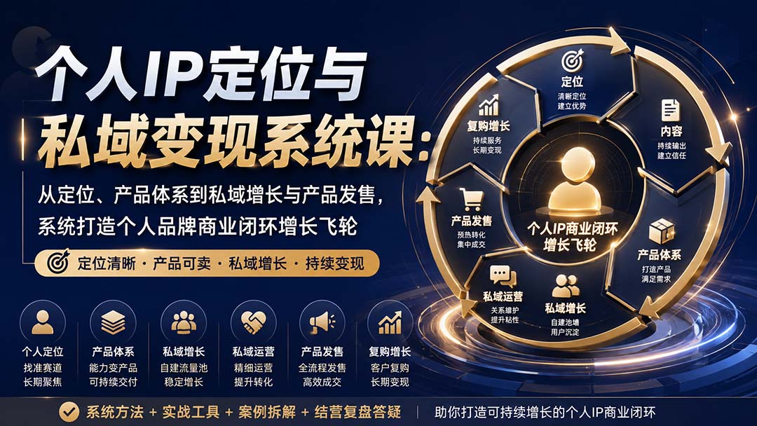 （20143期）个人IP定位与私域变现系统课：从定位、产品体系到私域增长与产品发售，系统打造个人品牌商业闭环增长飞轮