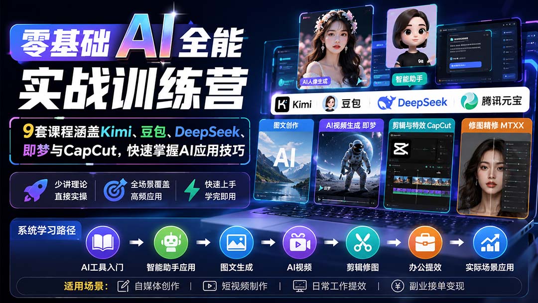 （20134期）零基础AI全能实战训练营：9套课程涵盖Kimi、豆包、DeepSeek、即梦与CapCut，快速掌握AI应用技巧