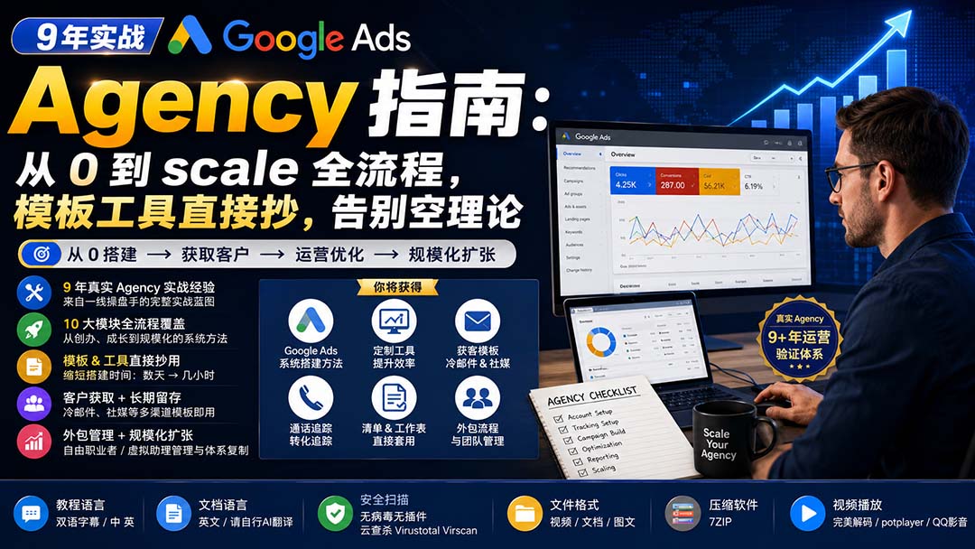 (20139期)9 年实战 Google Ads Agency 指南:从 0 到 scale 全流程,模板工具直接抄,告别空理论【原创双语字幕】