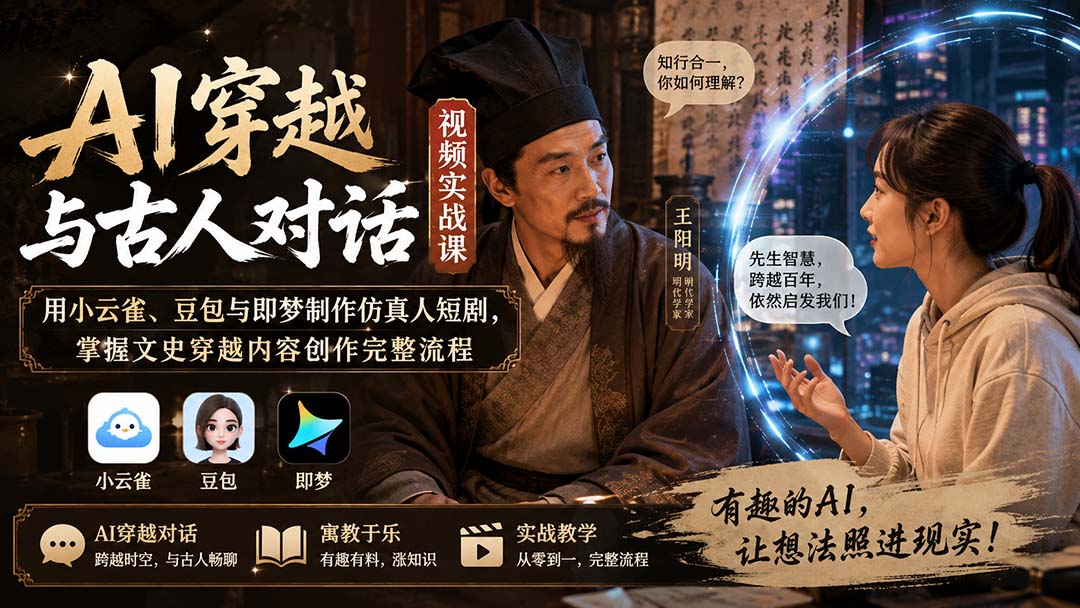 （20171期）AI穿越与古人对话视频实战课：用小云雀、豆包与即梦制作仿真人短剧，掌握文史穿越内容创作完整流程
