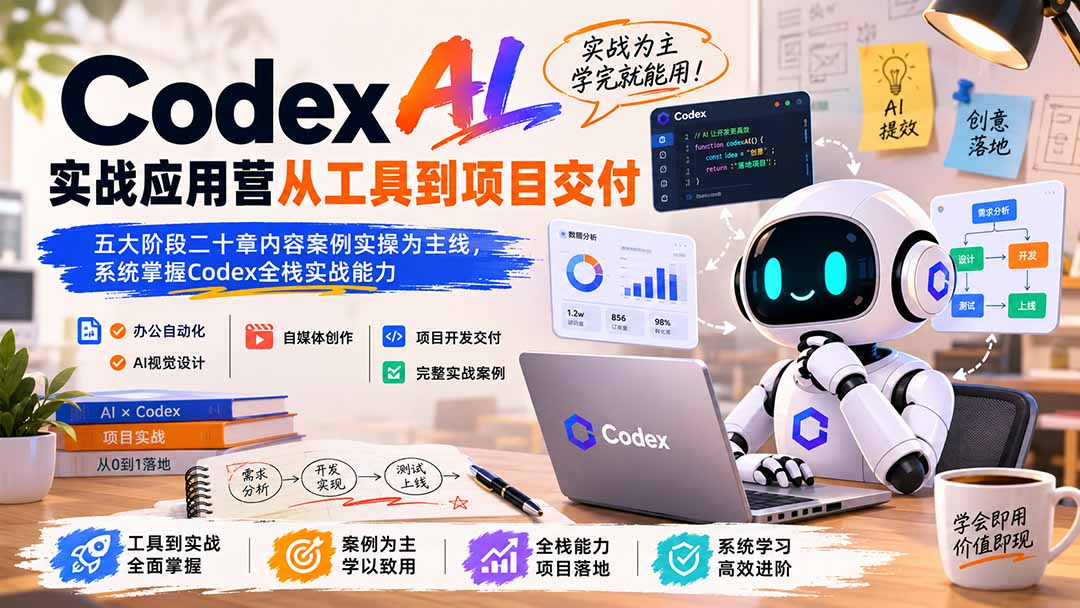 （19854期）Codex AI实战应用营从工具到项目交付；五大阶段二十章内容案例实操为主线，系统掌握Codex全栈实战能力