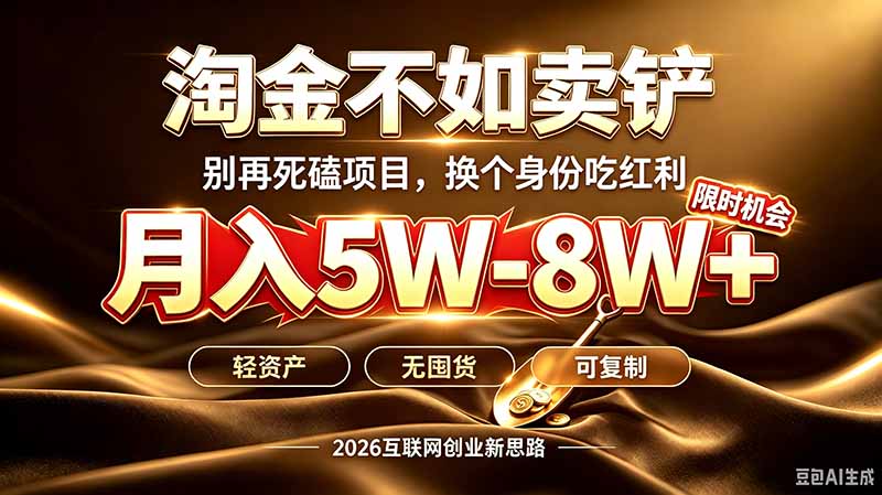 (20152期)别再傻乎乎埋头跑项目!互联网真正赚钱逻辑:做卖铲人,拒绝当韭菜,逆风翻盘月入5-8W+