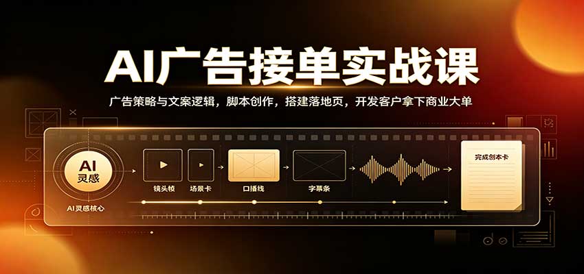 AI广告接单实战课：广告策略与文案逻辑，脚本创作，搭建落地页，开发客户拿下商业大单