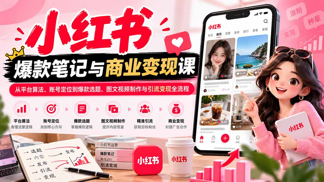 （20709期）2026小红书爆款笔记与商业变现课：从平台算法、账号定位到爆款选题、图文视频制作与引流变现全流程