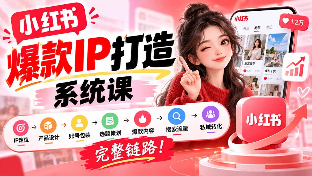 （20711期）【无水印】小红书爆款IP打造课：IP定位→产品设计→账号包装→选题策划→爆款内容→搜索流量→私域转化，完整链路