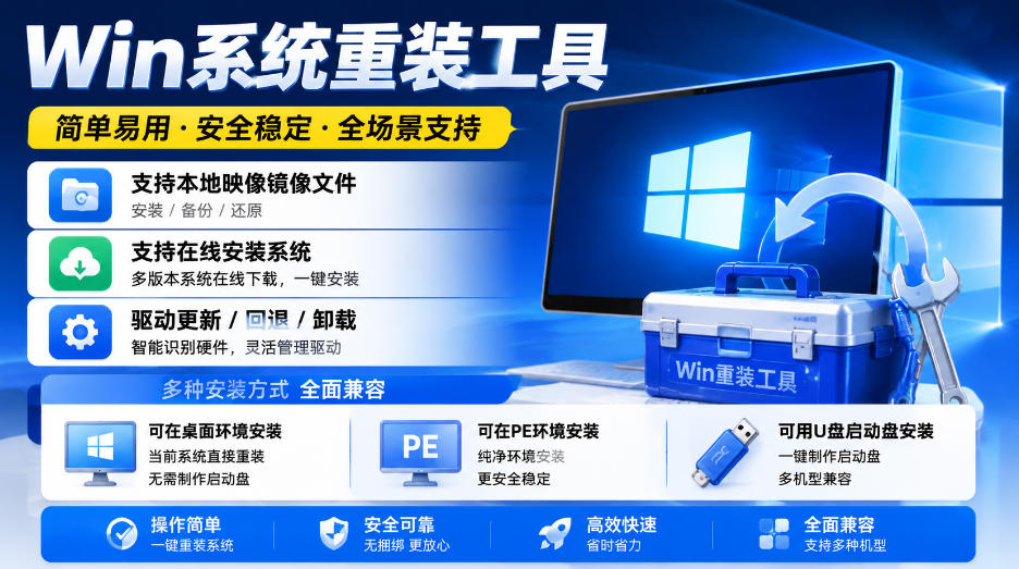 Win系统重装工具，支持本地映像镜像文件安装备份，简单易用-安全稳定-全场景支持