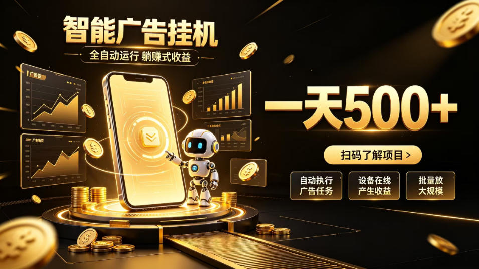 智能广告挂G项目，无需人工值守，全自动躺賺增收，单日收益可达500+
