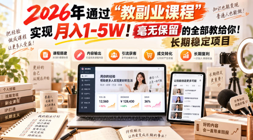 （20590期）“教副业课程”月入1-5W！长期稳定项目，毫无保留的全部教给你！