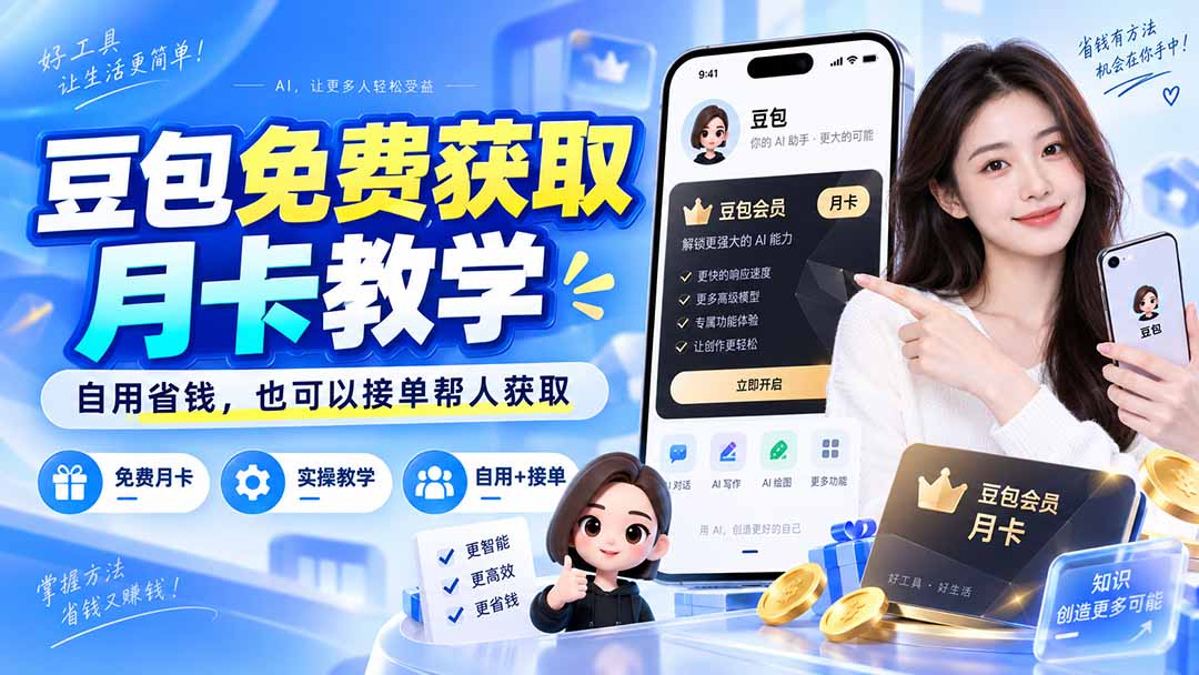 （20358期）豆包免费获取月卡教学，自用省钱，也可以接单帮人获取