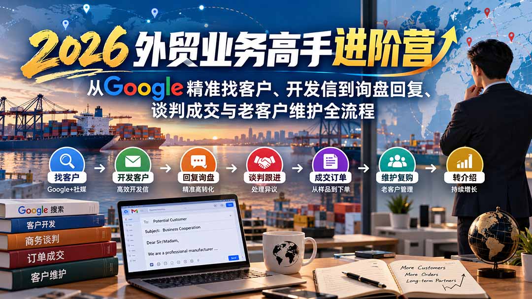 （20690期）2026外贸业务高手进阶营：从Google精准找客户、开发信到询盘回复、谈判成交与老客户维护全流程